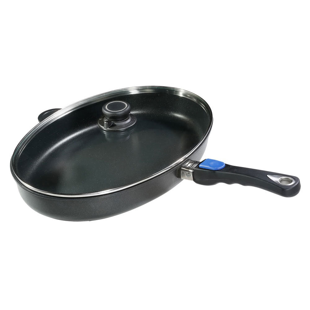 Set Guss-Fischpfanne groß mit Glasdeckel