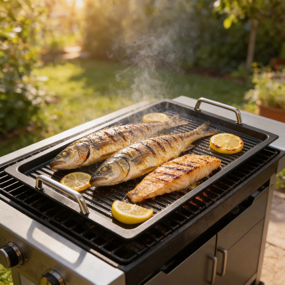 Guss-Grillplatte mit Seitengriffen 53 x 33 cm - Grillboden