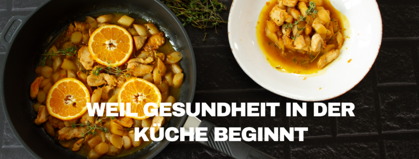 Spargel-Orangenpfanne mit Hähnchen & Thymian